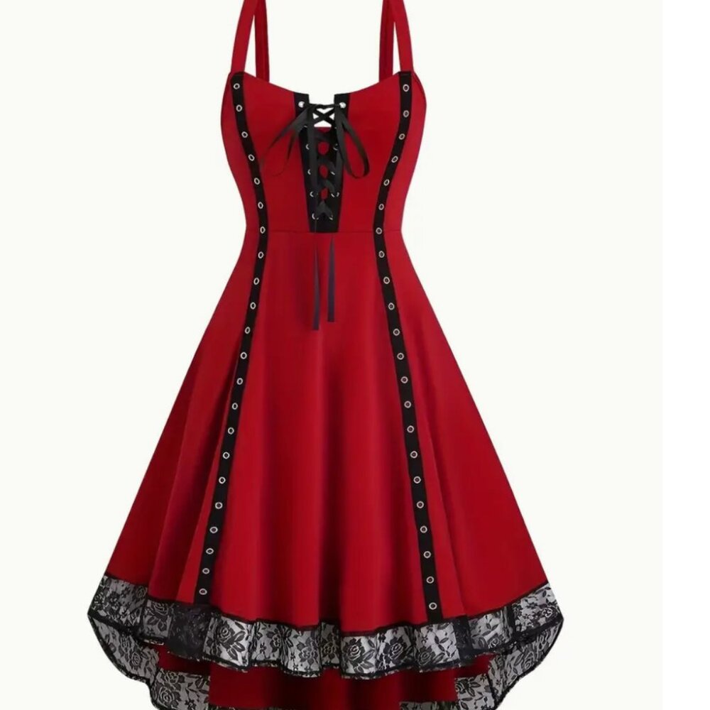 NEW Black Lace Trimmed-Gothic Inspired Red Cami Dress